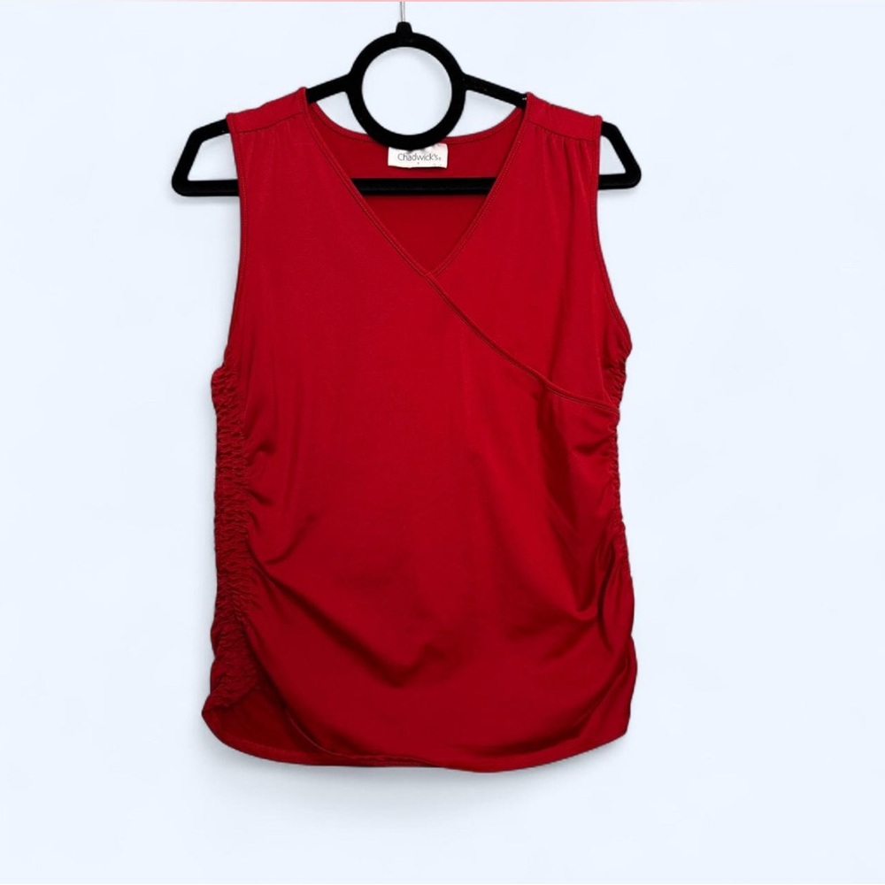 Vintage Y2K Chadwick's Red Ruched V-Neck Wrap‎ Look Blouse Top S/M Retro